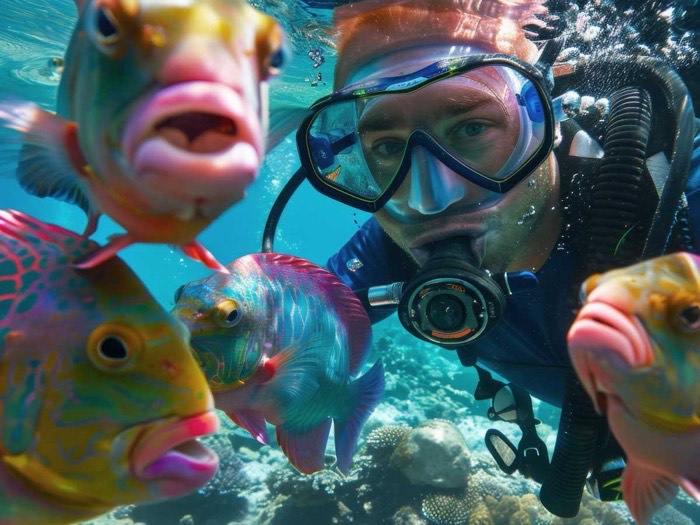 Immersione tra i coralli e i pesci tropicali